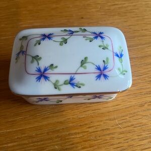 Herend Blue and Green Floral Porcelain Box 24k gold trim
